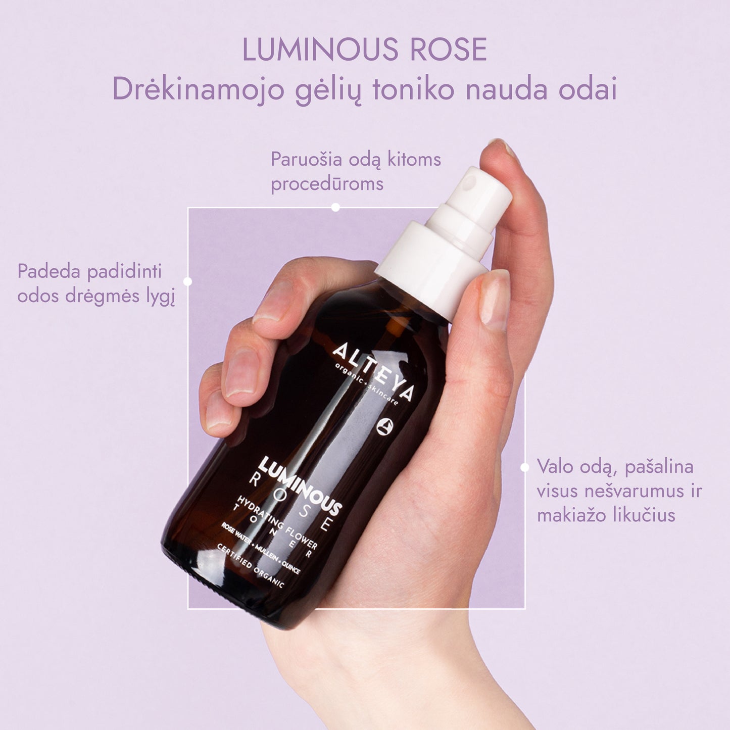 Ekologiškas drėkinamasis veido tonikas ,,Luminous Rose", Alteya Organics