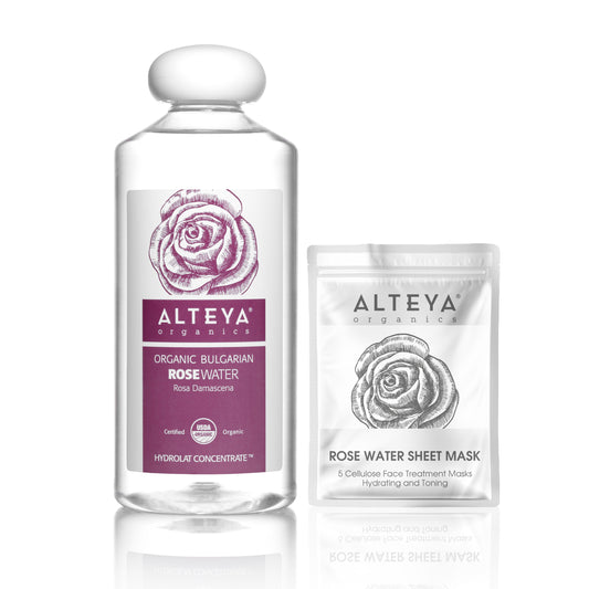 Organic Rose Water (500 ml) and Cellulose Face Mask Set
