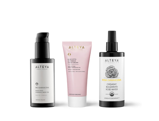 Alteya Organics kūno priežiūros ir atsipalaidavimo rinkinys „Damasko rožės"