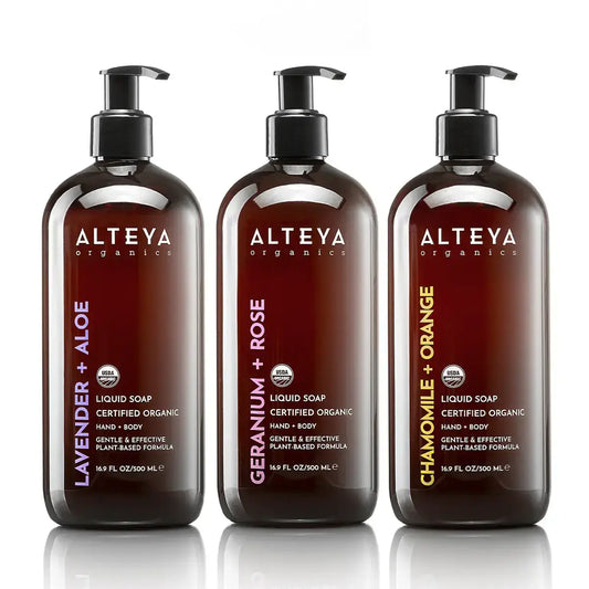 Ekologiškas rankų ir kūno prausiklių rinkinys 3 × 500 ml, Alteya Organics