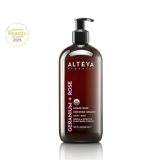 Ekologiškas rankų ir kūno prausiklis Pelargonija ir Rožė, Alteya Organics, 500 ml